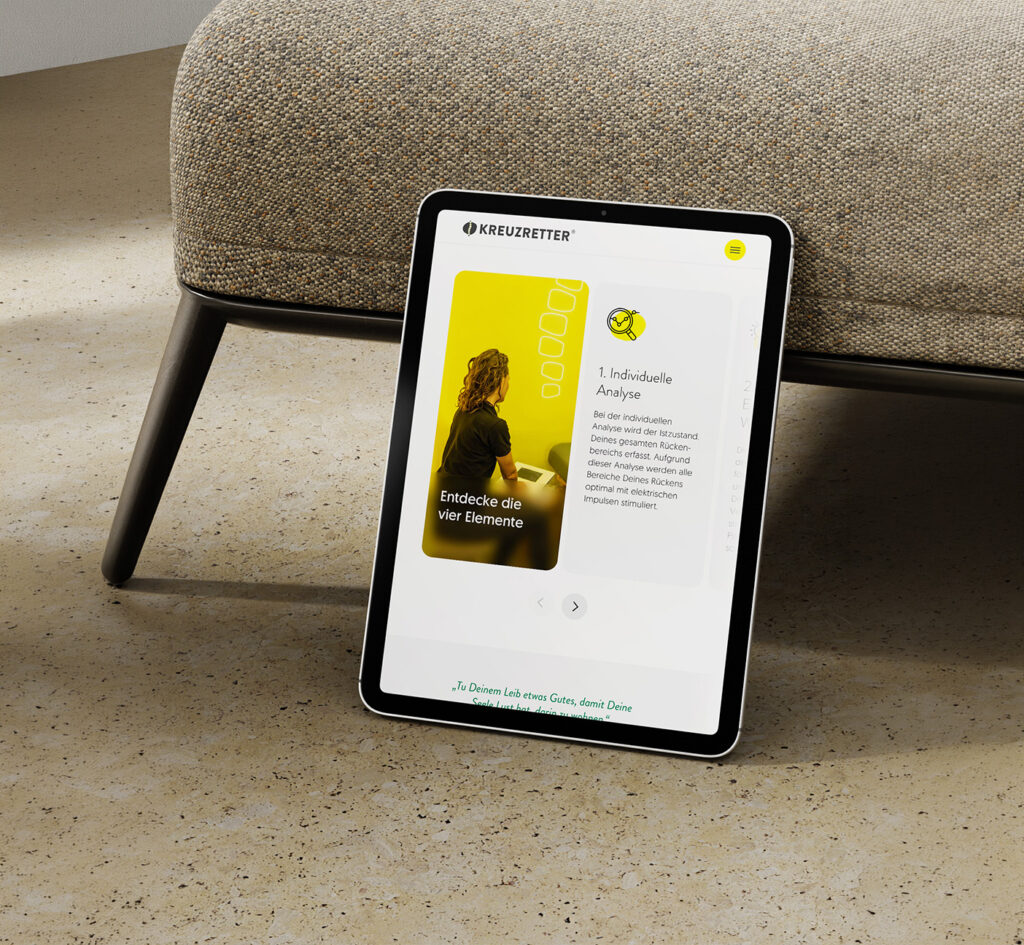 Kreuzretter Lösungsseite – interaktiver Slider erklärt das Behandlungskonzept Schritt für Schritt verständlich